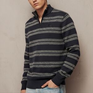 American Rag Men's, XL, Black and Gray Striped Zip-Up Sweater